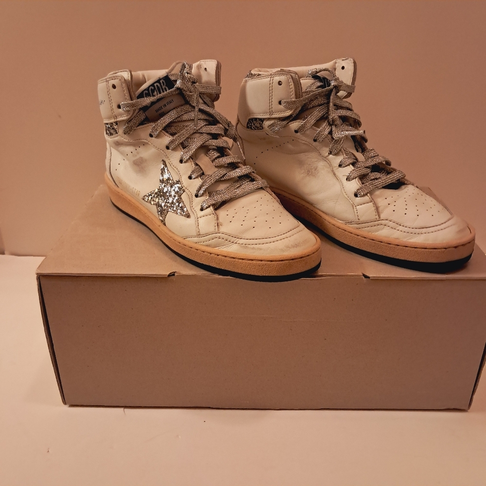 Golden Goose Sneakers Women's 38 8 Skystar High Top Leather Sequins Designer - Picture 2 of 16